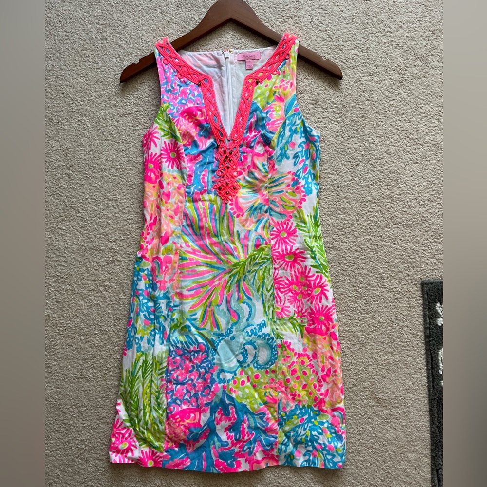 Lilly Pulitzer, Sz 0, Ryder Shift, Print: Lovers Coral